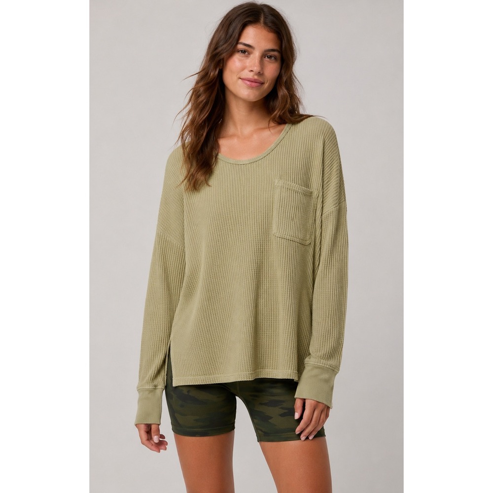 OFFLINE by Aerie Waffle Knit Pocket Tee Sage Green Long Sleeve Small
